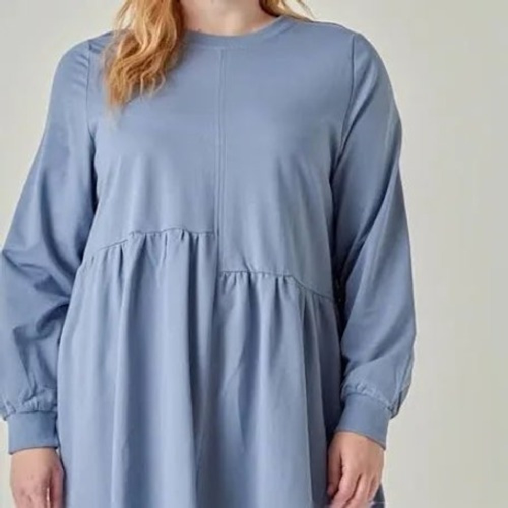 English Factory Blue Sweatshirt Mini Dress Asymmetrical Tiered Ruffle Size M